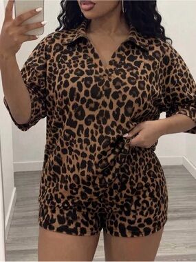 Leopard Print Women’s Matching Set- Brown